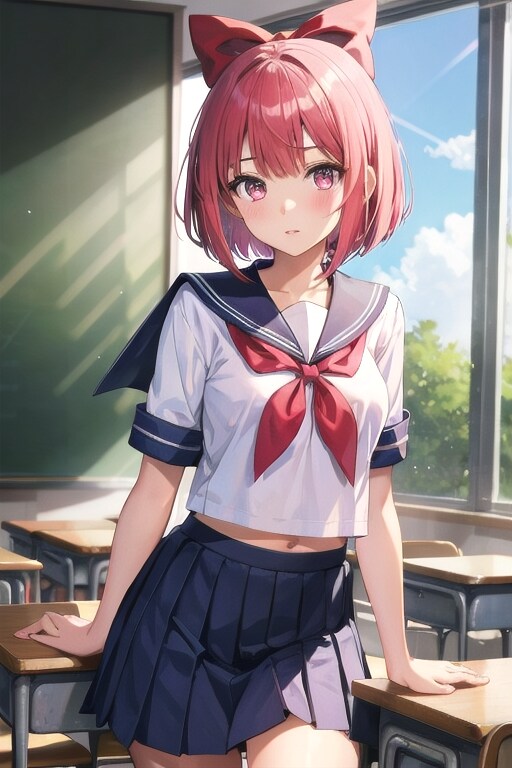 ピンク髪のセーラー服