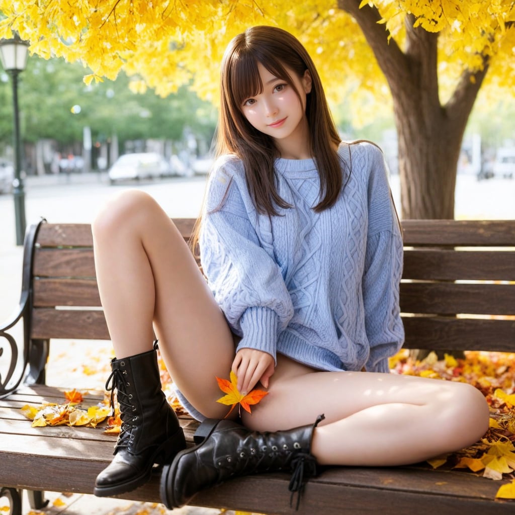 秋の公園ベンチ