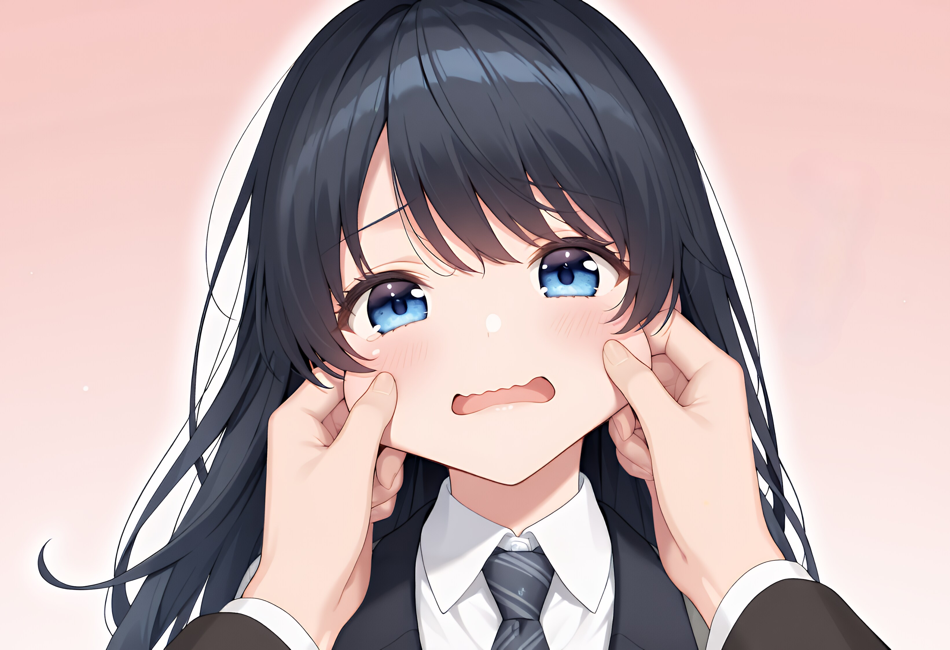 無言で頬をつねる