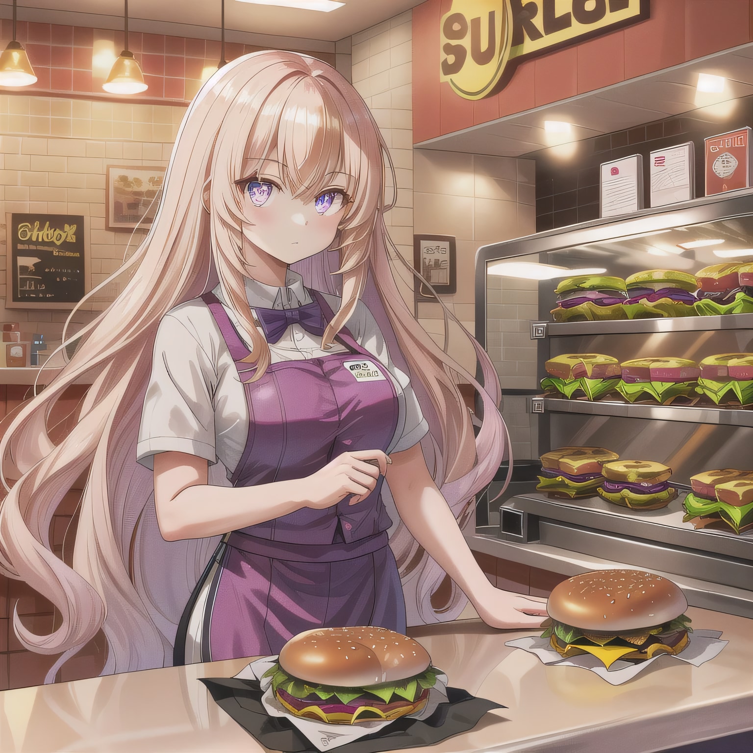 金髪ロングでエプロンの少女 | の人気AIイラスト・グラビア