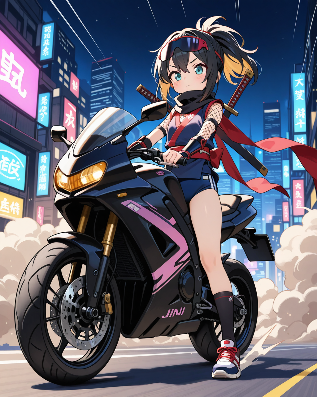 盗んだバイクで走り出そうとする忍ルマ！！