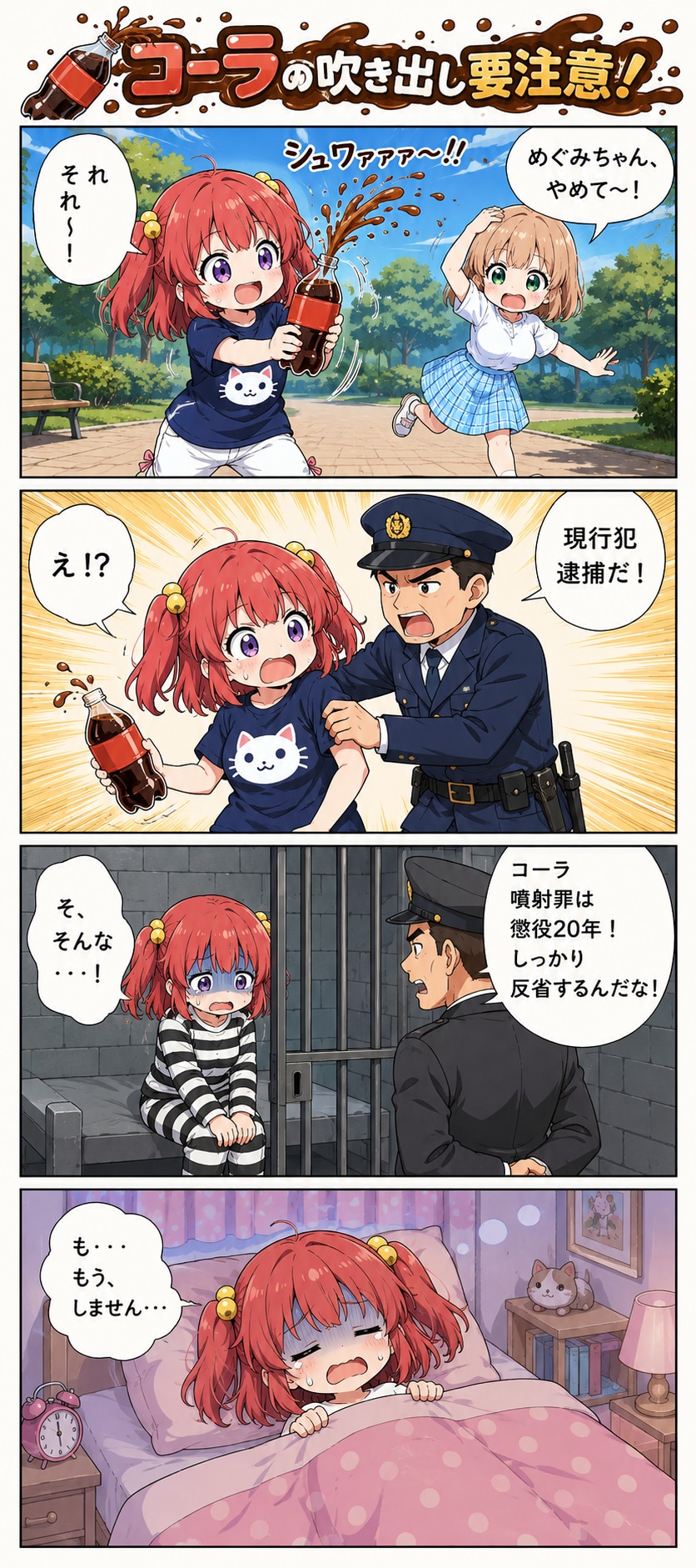 4コマ漫画「コーラの吹き出し要注意！」