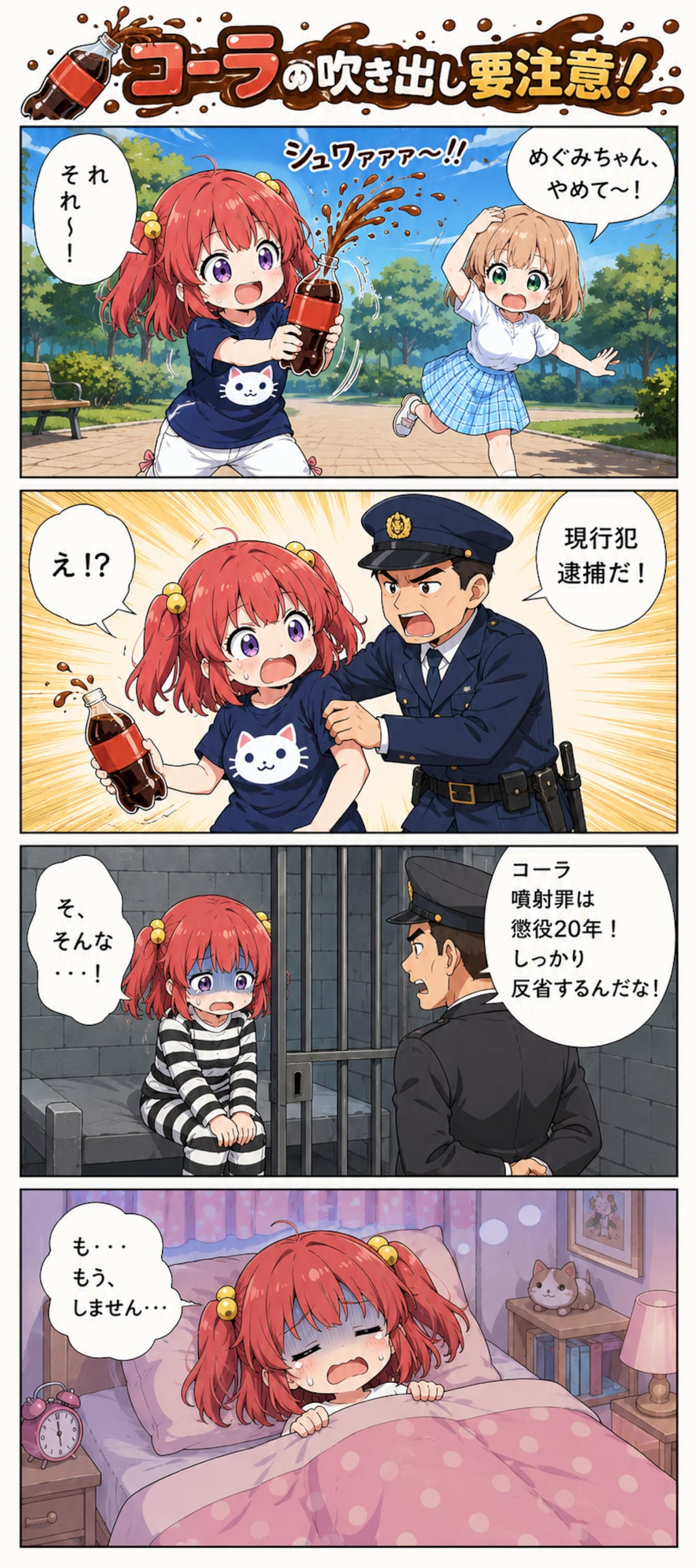 4コマ漫画「コーラの吹き出し要注意！」