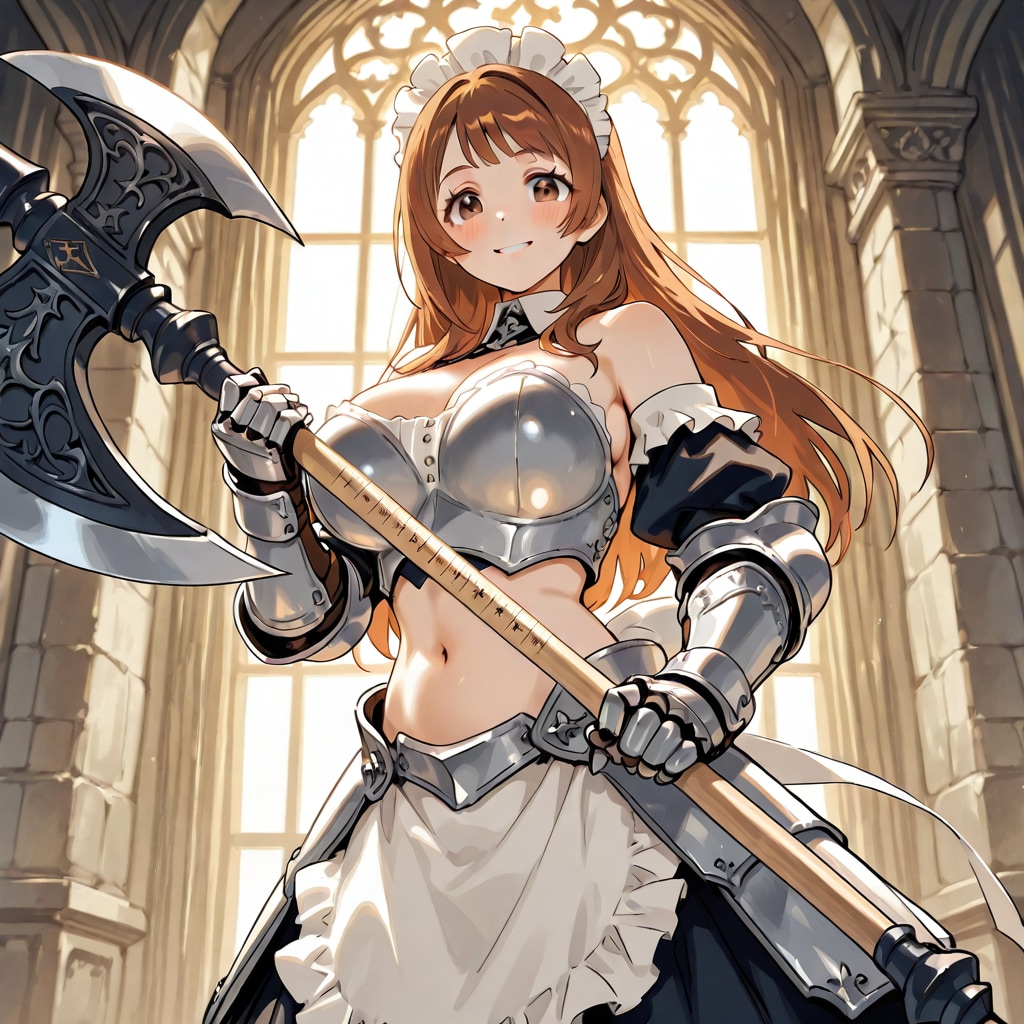 大きな戦斧を持つメイドさん