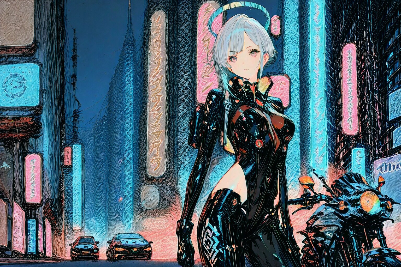銀髪美女とバイク