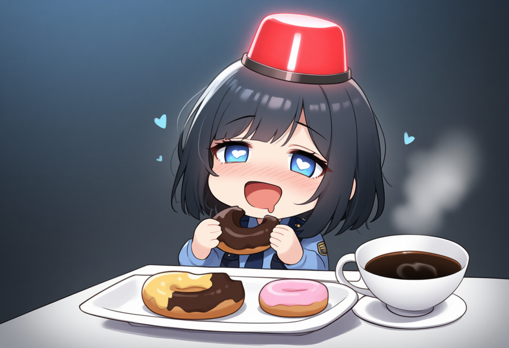 あは～、美味しいドーナツにコーヒー…極上の昼休みです…