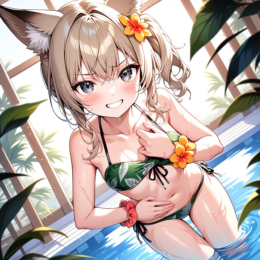 温水プールと狐娘・三女