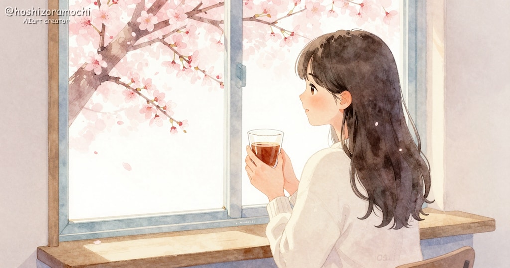 窓辺の桜とコーヒー、なんて幸せ🌸