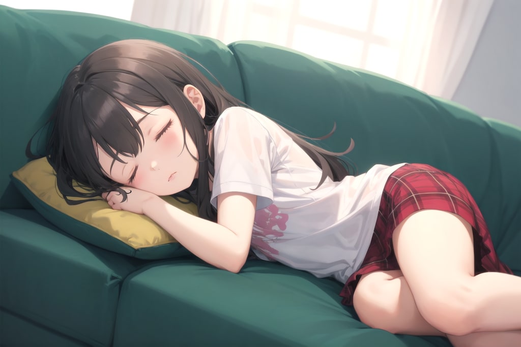 ソファーで居眠りをしている少女