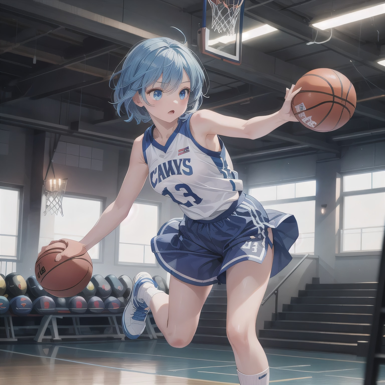 青髪ボブでユニフォームの少女 | の人気AIイラスト・グラビア