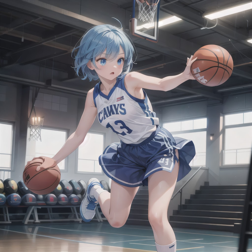 青髪ボブでユニフォームの少女