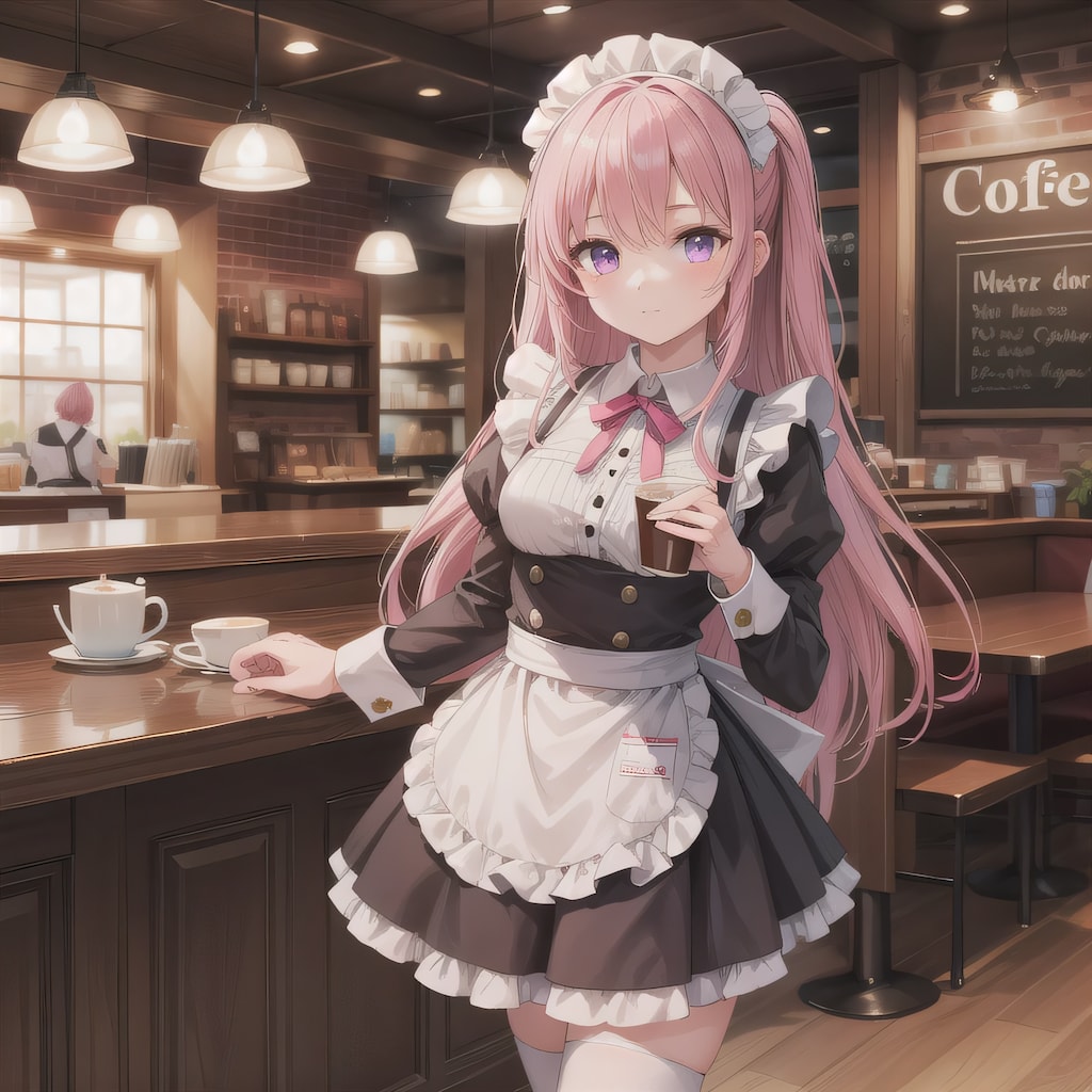 ピンク髪ロングでカフェの少女４