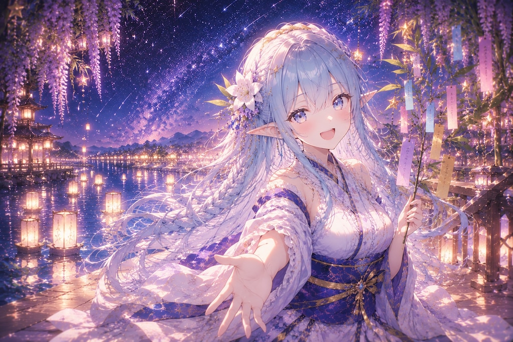 星空とエルフの女の子
