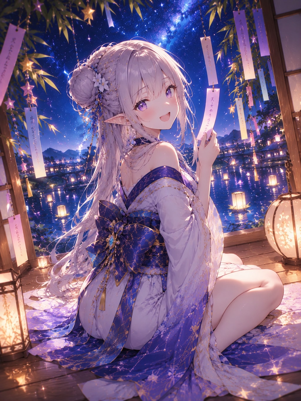 星空とエルフの女の子