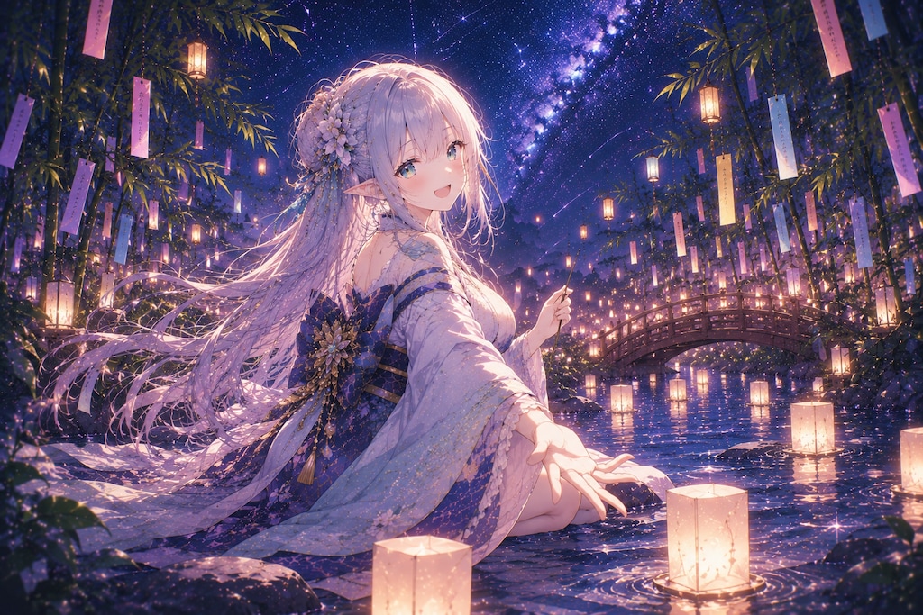 星空とエルフの女の子