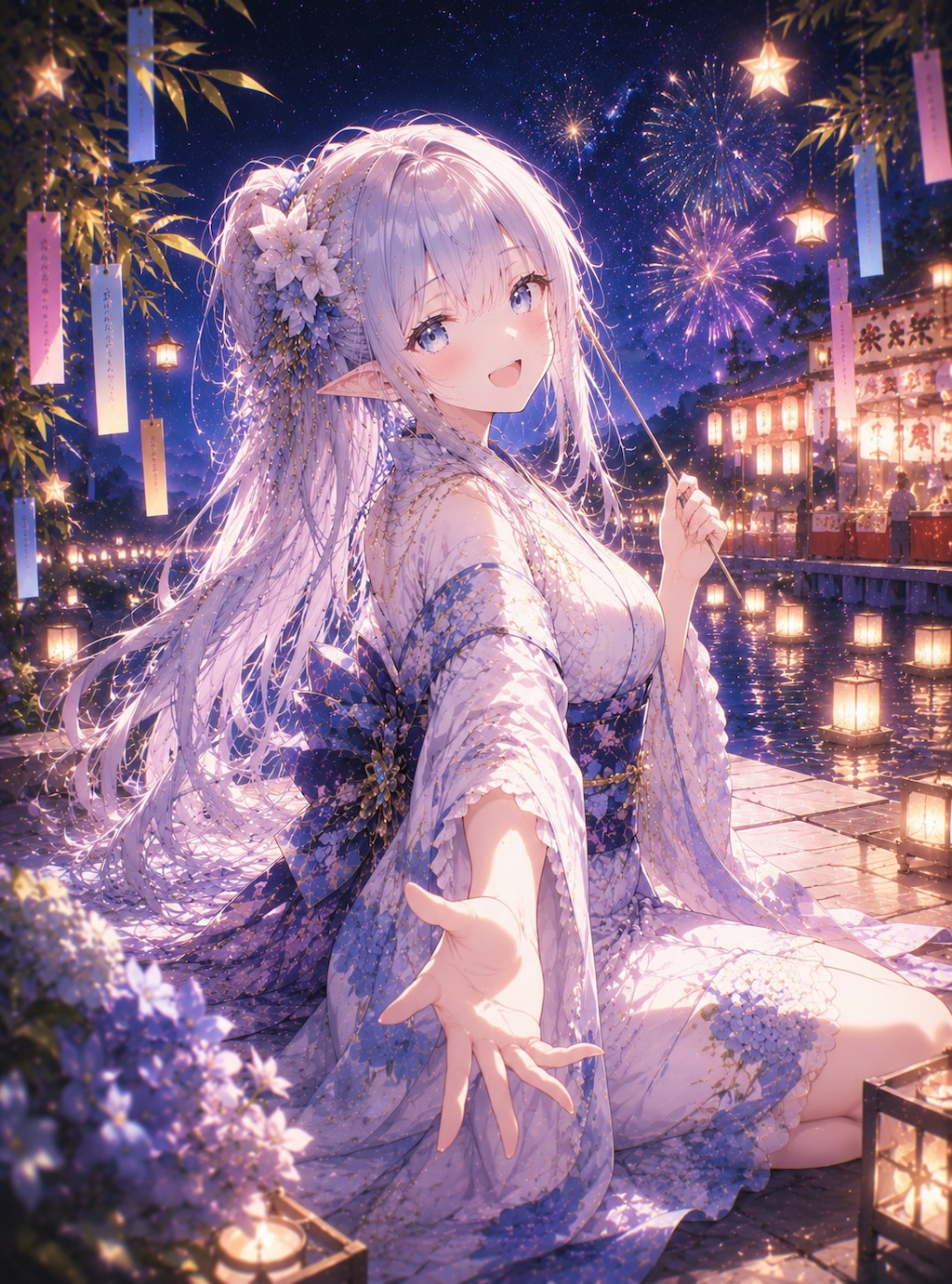 星空とエルフの女の子