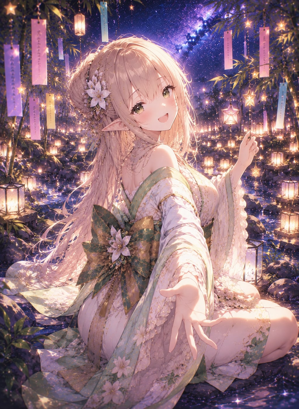 星空とエルフの女の子