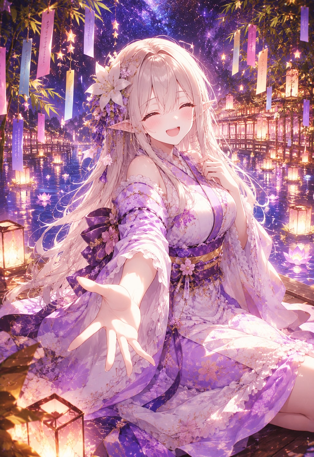 星空とエルフの女の子