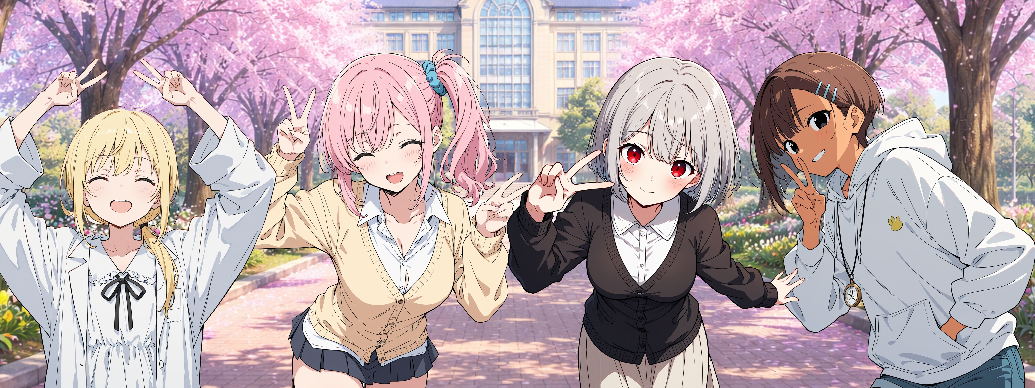 うちの子４人集合！ピース！ | の人気AIイラスト・グラビア