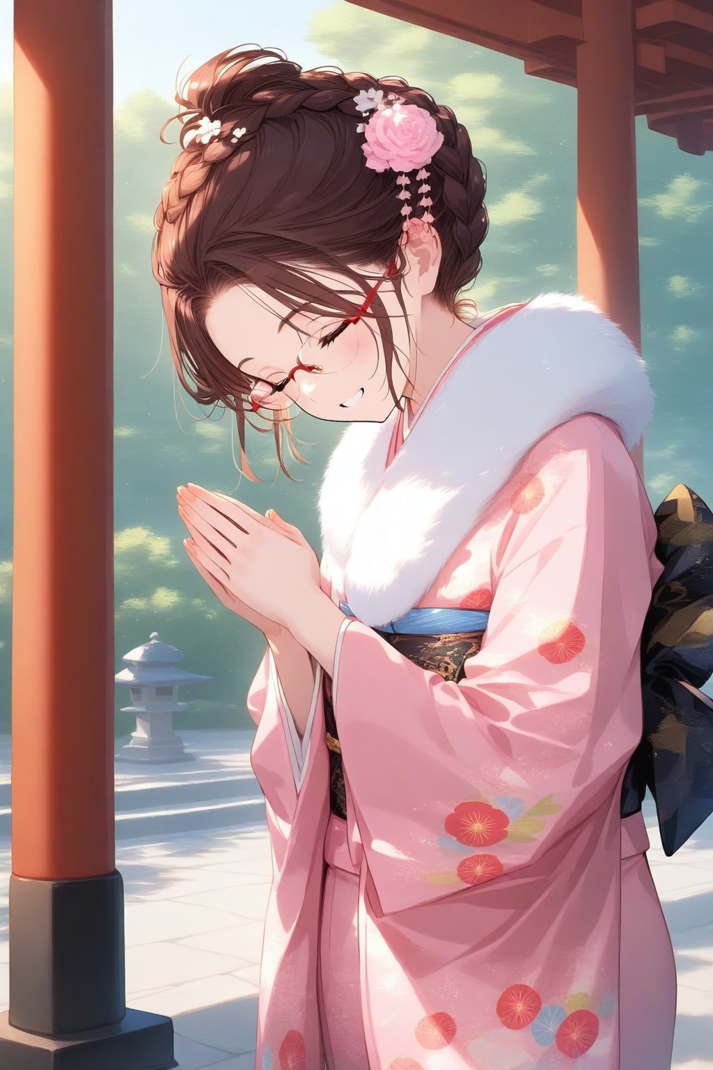 撮影中！眼鏡三つ編み姉妹弟の初詣