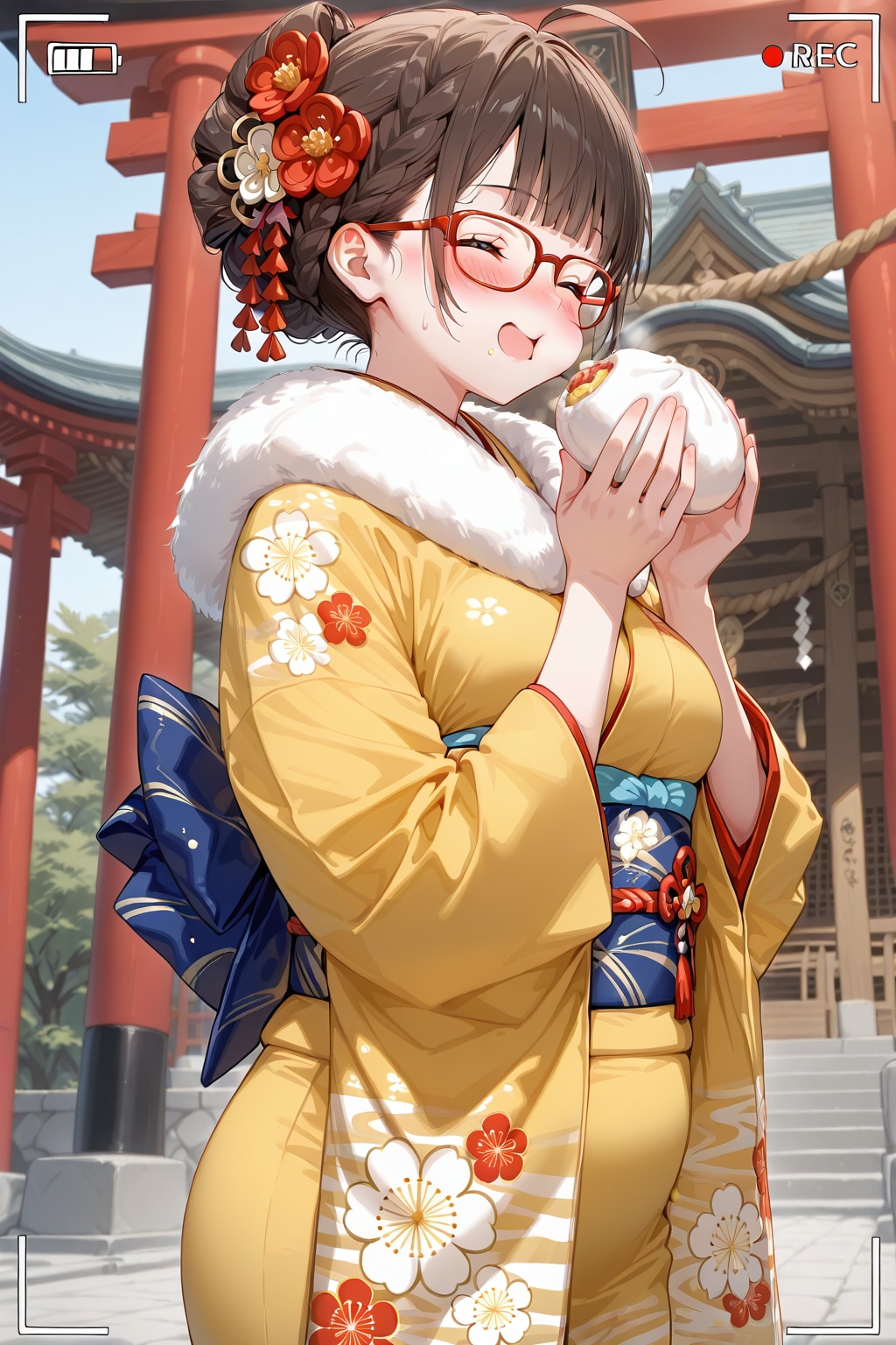 撮影中！眼鏡三つ編み姉妹弟の初詣