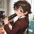 眼鏡三つ編みたちのeating恵方巻 4枚目