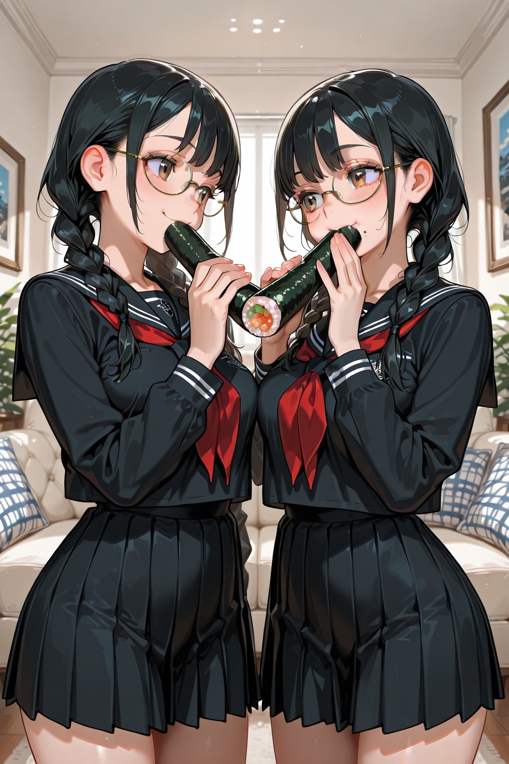眼鏡三つ編みたちのeating恵方巻