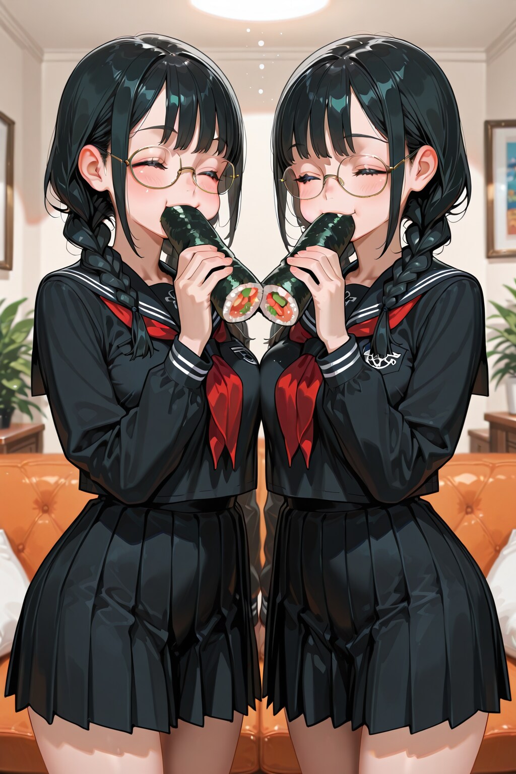 眼鏡三つ編みたちのeating恵方巻