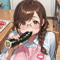 眼鏡三つ編みたちのeating恵方巻 7枚目