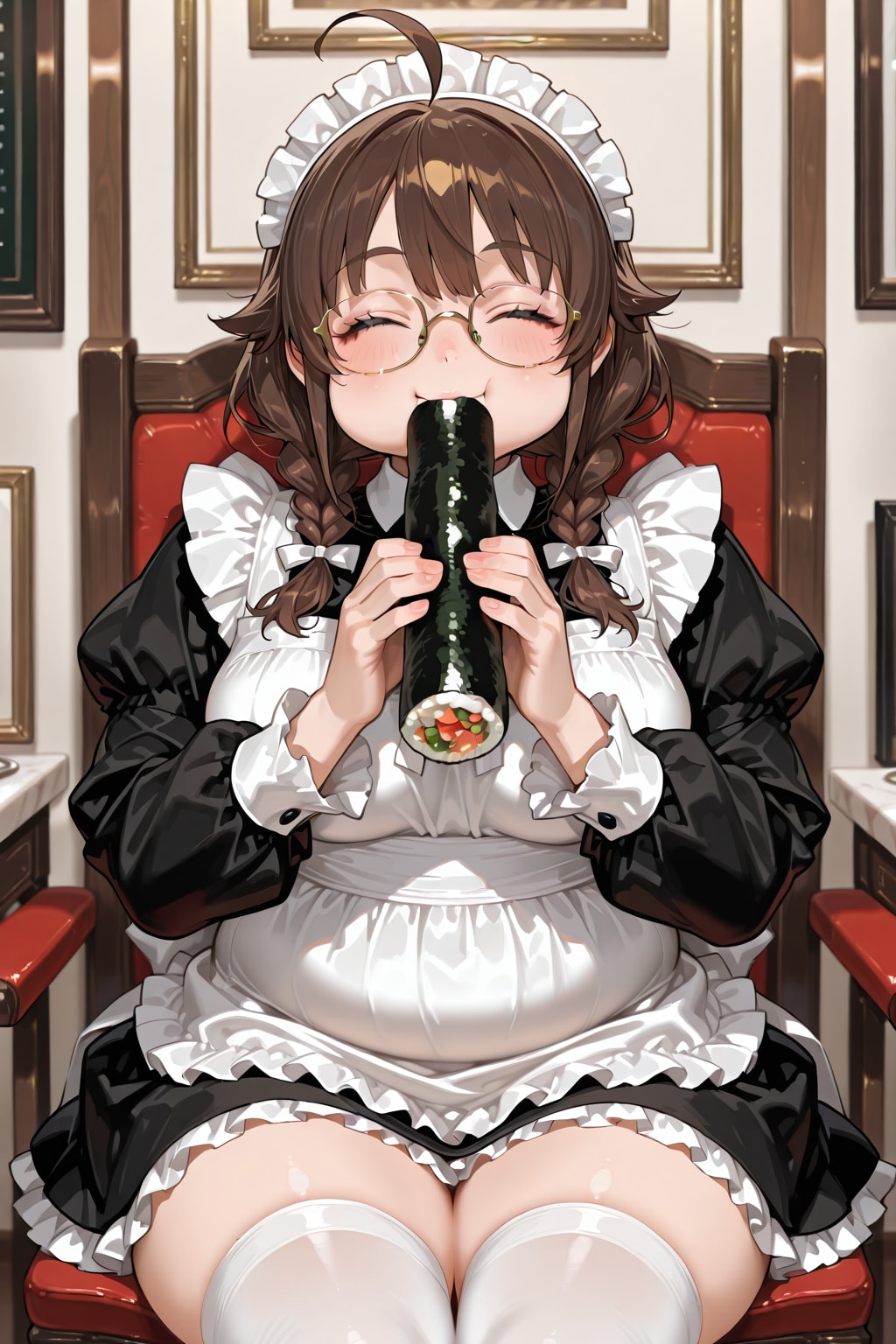 眼鏡三つ編みたちのeating恵方巻