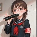 眼鏡三つ編みたちのeating恵方巻 3枚目