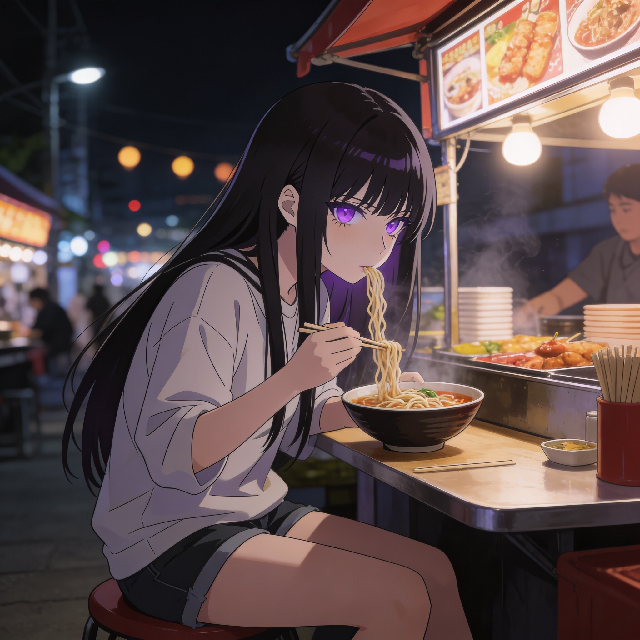屋台でラーメンなリリス