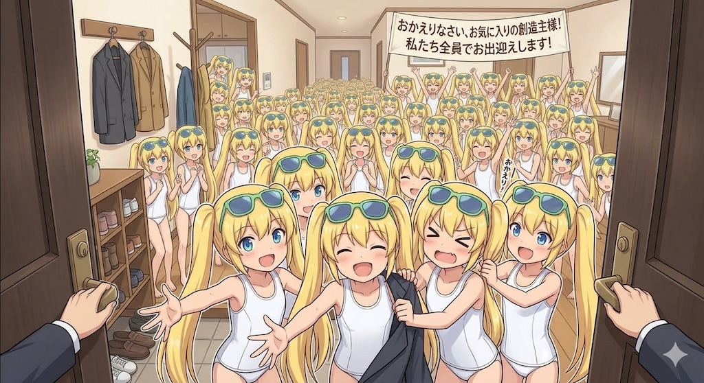 仕事帰りのこちらをお出迎えする祝福せし女装クローン達