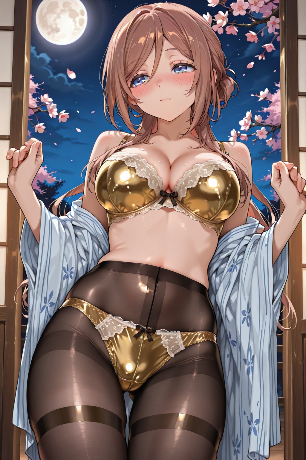 金色下着&パンストの莉波と夜桜(ちちぷい版)