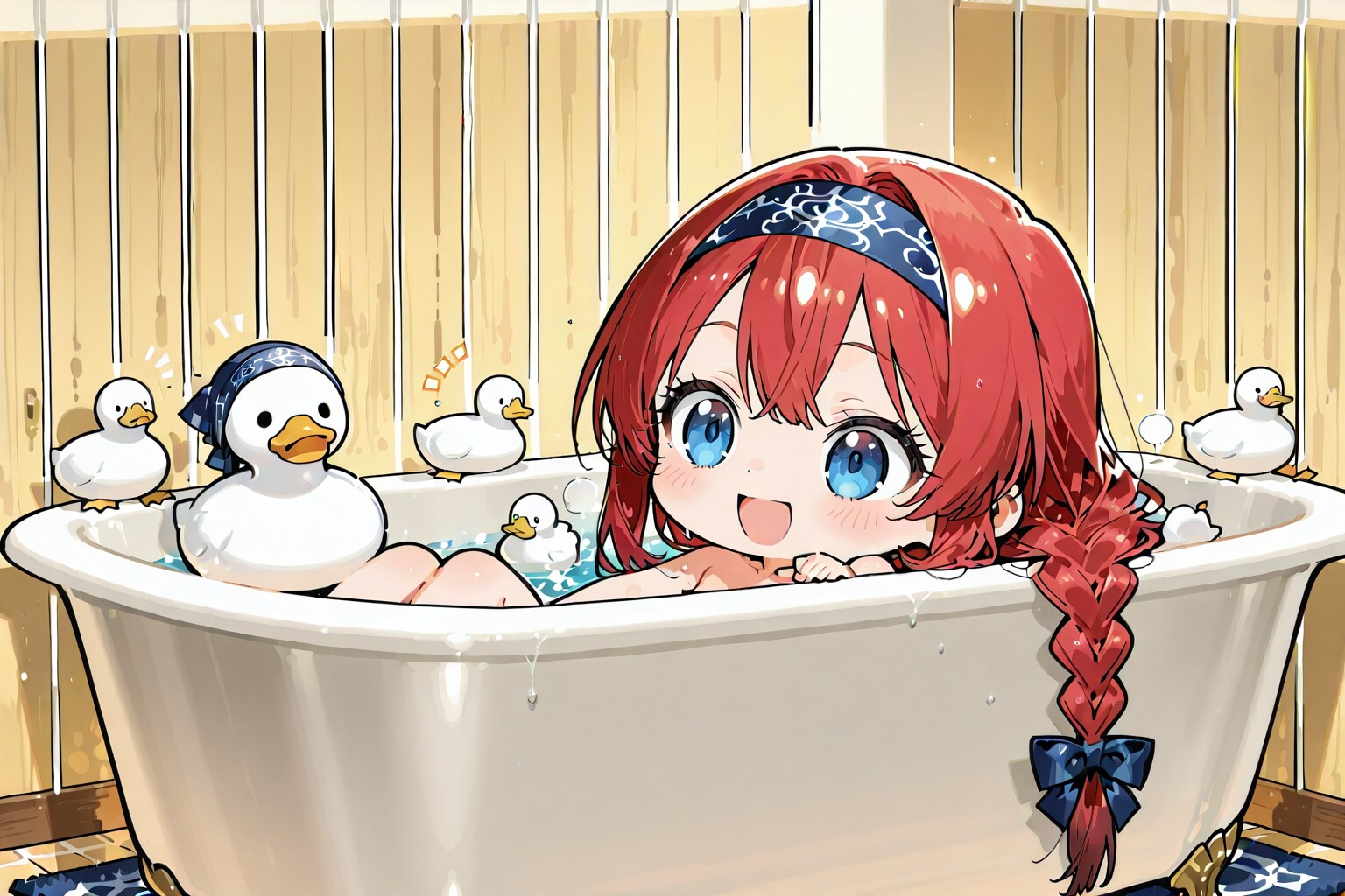 アヒルとお風呂（お気に入りの呪文： deformed character, Chibi character）