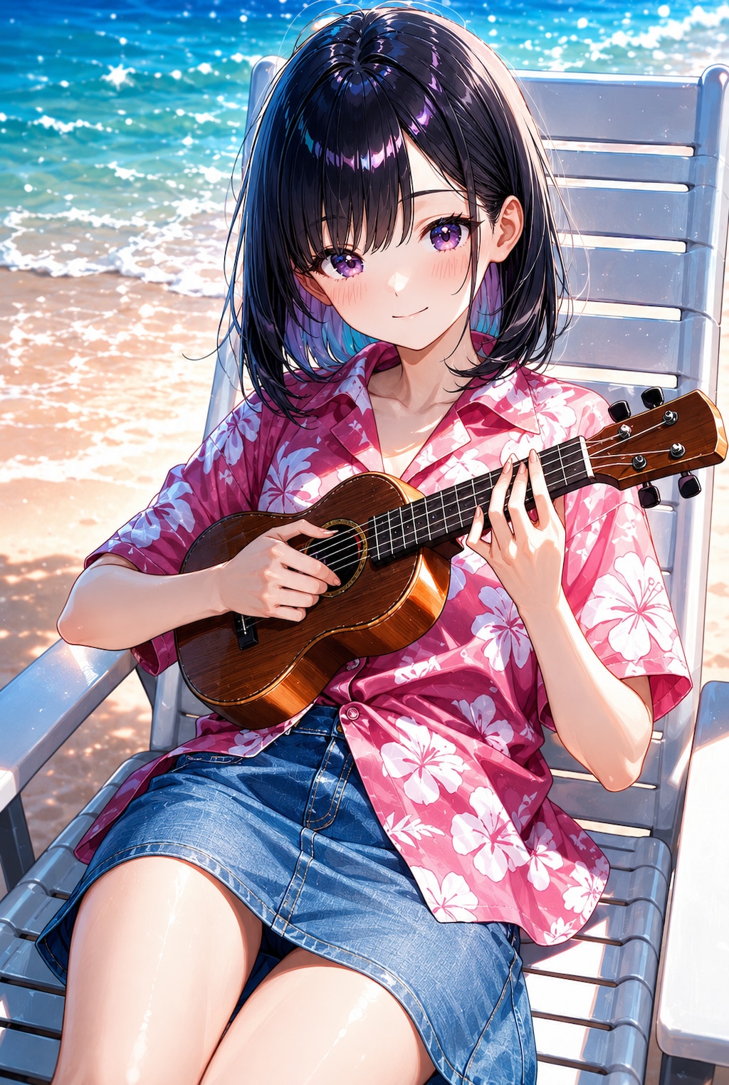 海辺で奏でるウクレレ