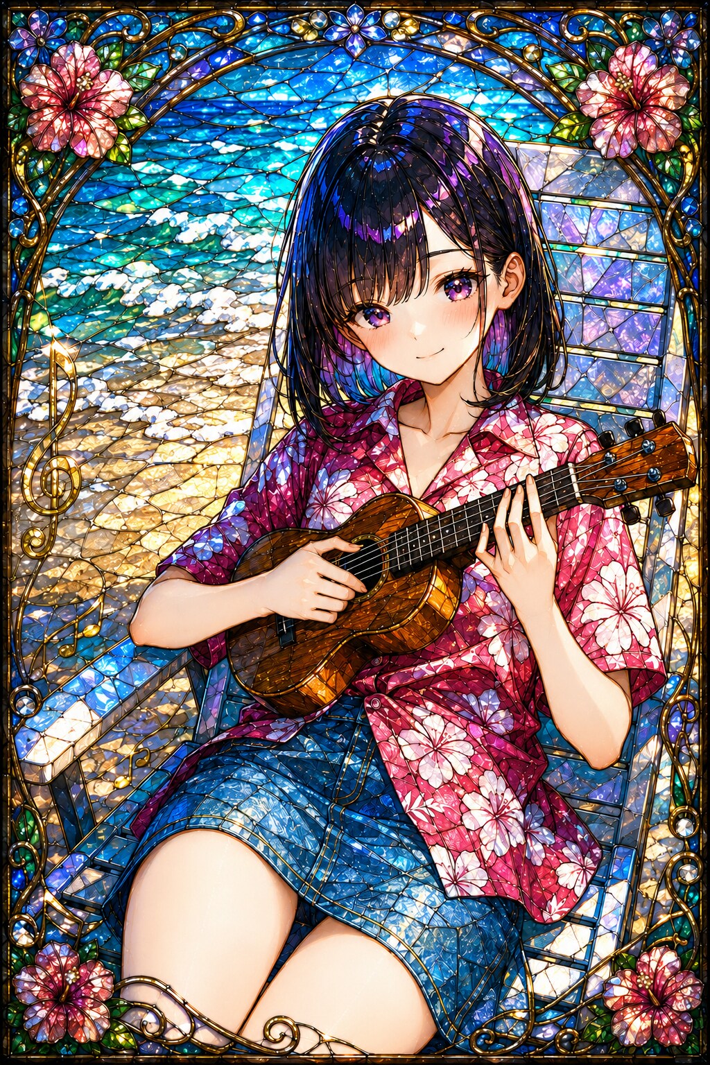 海辺で奏でるウクレレ