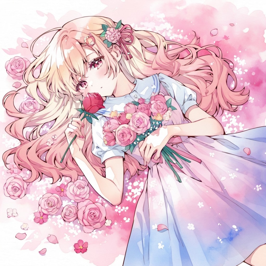 バラと少女 | の人気AIイラスト・グラビア