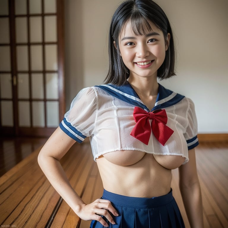 下乳セーラー女子💚①