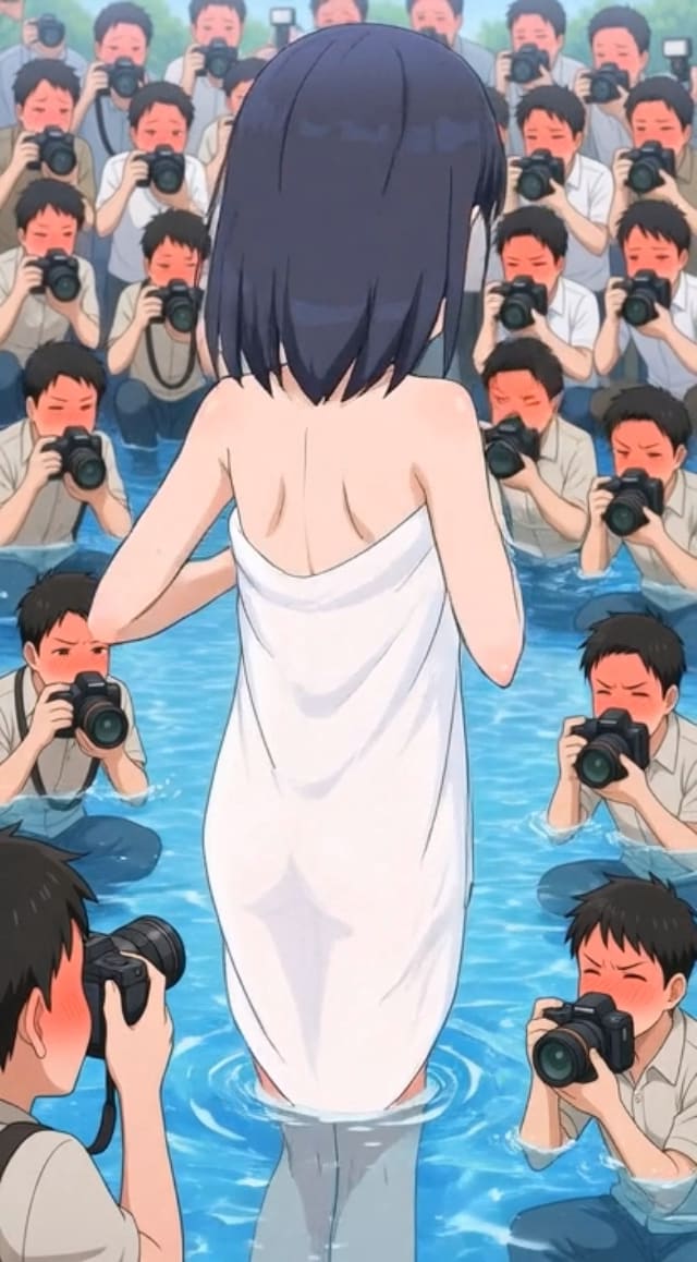 バスタオル一枚でプール