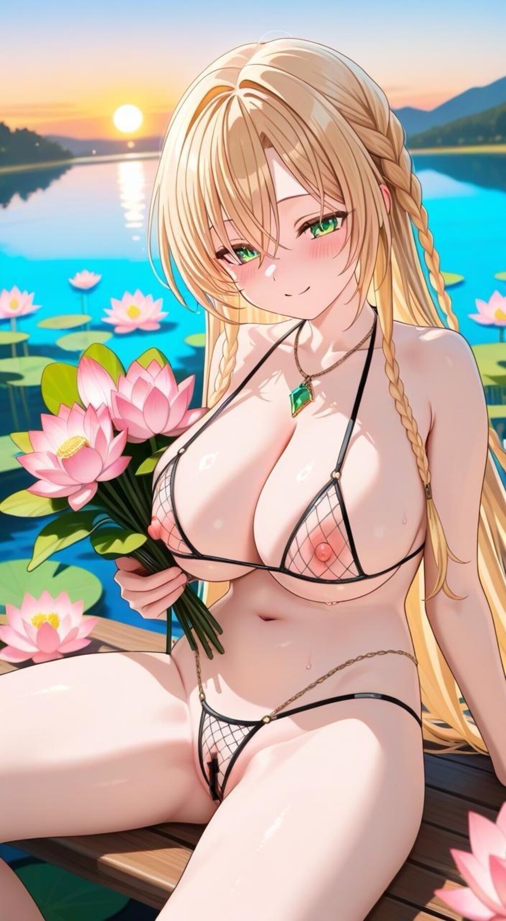 金髪三つ編みちゃん　網ビキニ