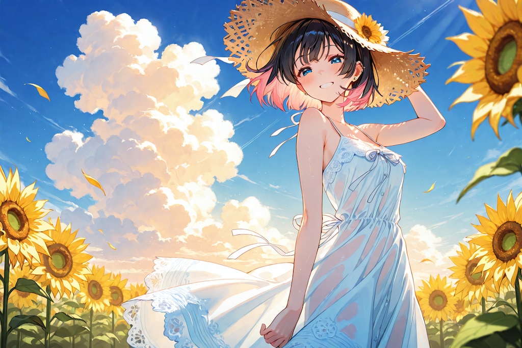 向日葵と夏の終わりの風（横長です！）🌻
