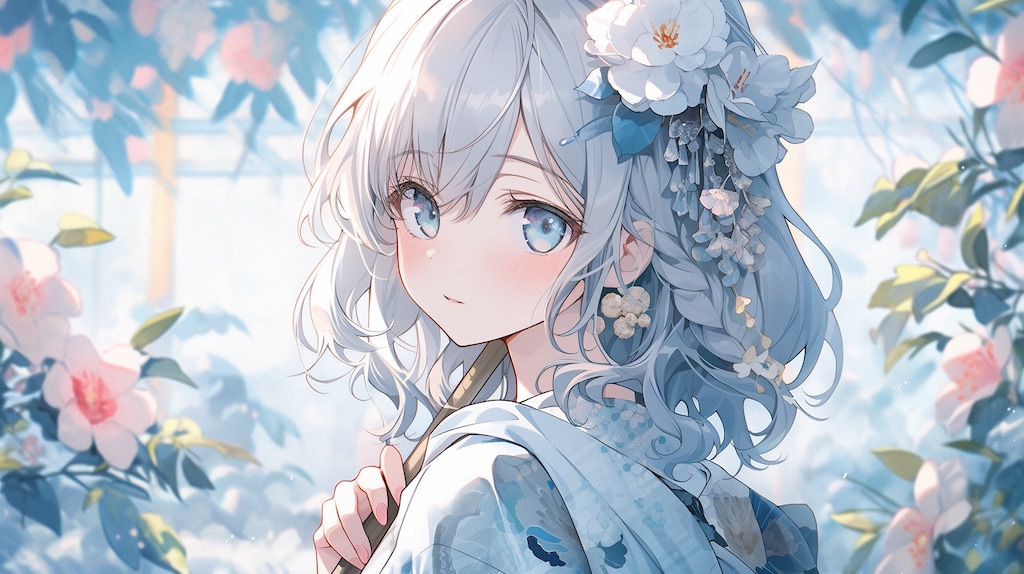 花の庭で出会う、銀色の少女