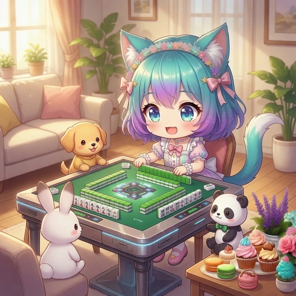 ミケちゃんお友達と麻雀😄