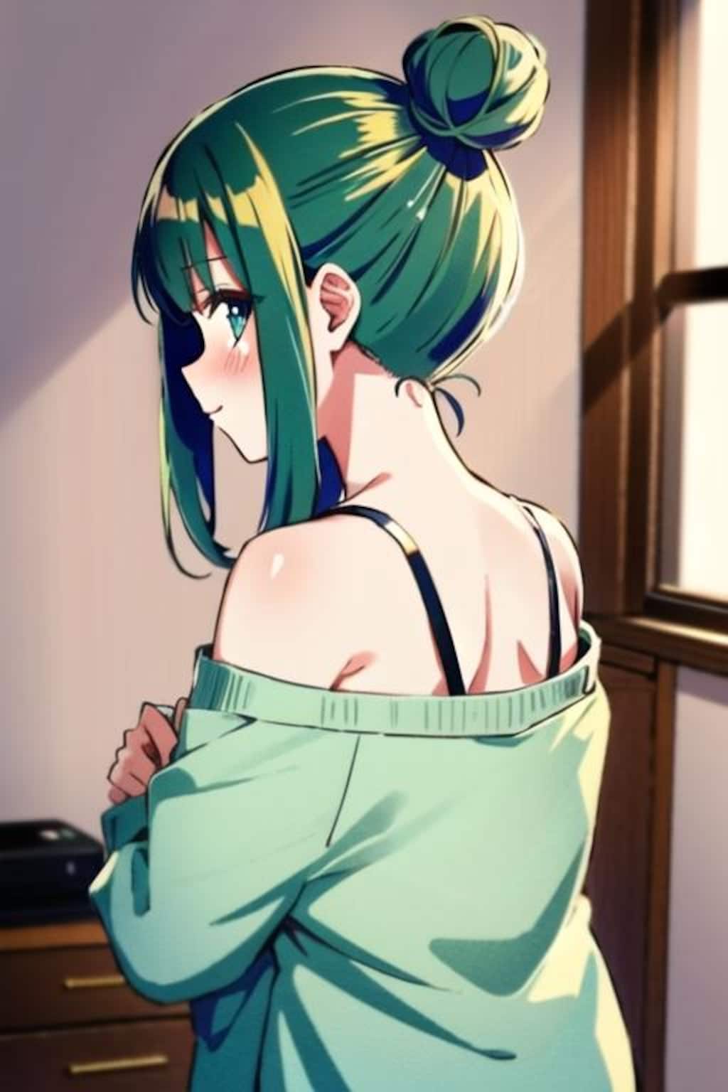 没画の彼女（緑髪）