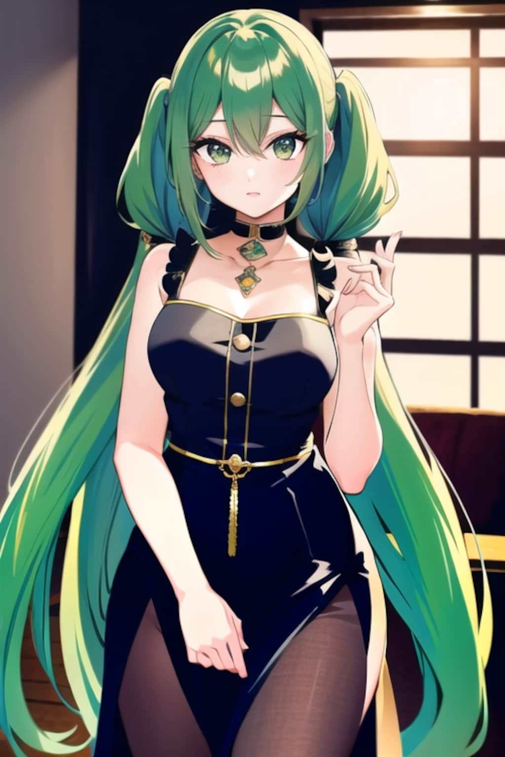 没画の彼女（緑髪）