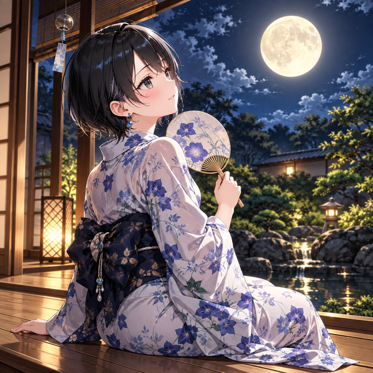 お月見している藍音ちゃん | の人気AIイラスト・グラビア