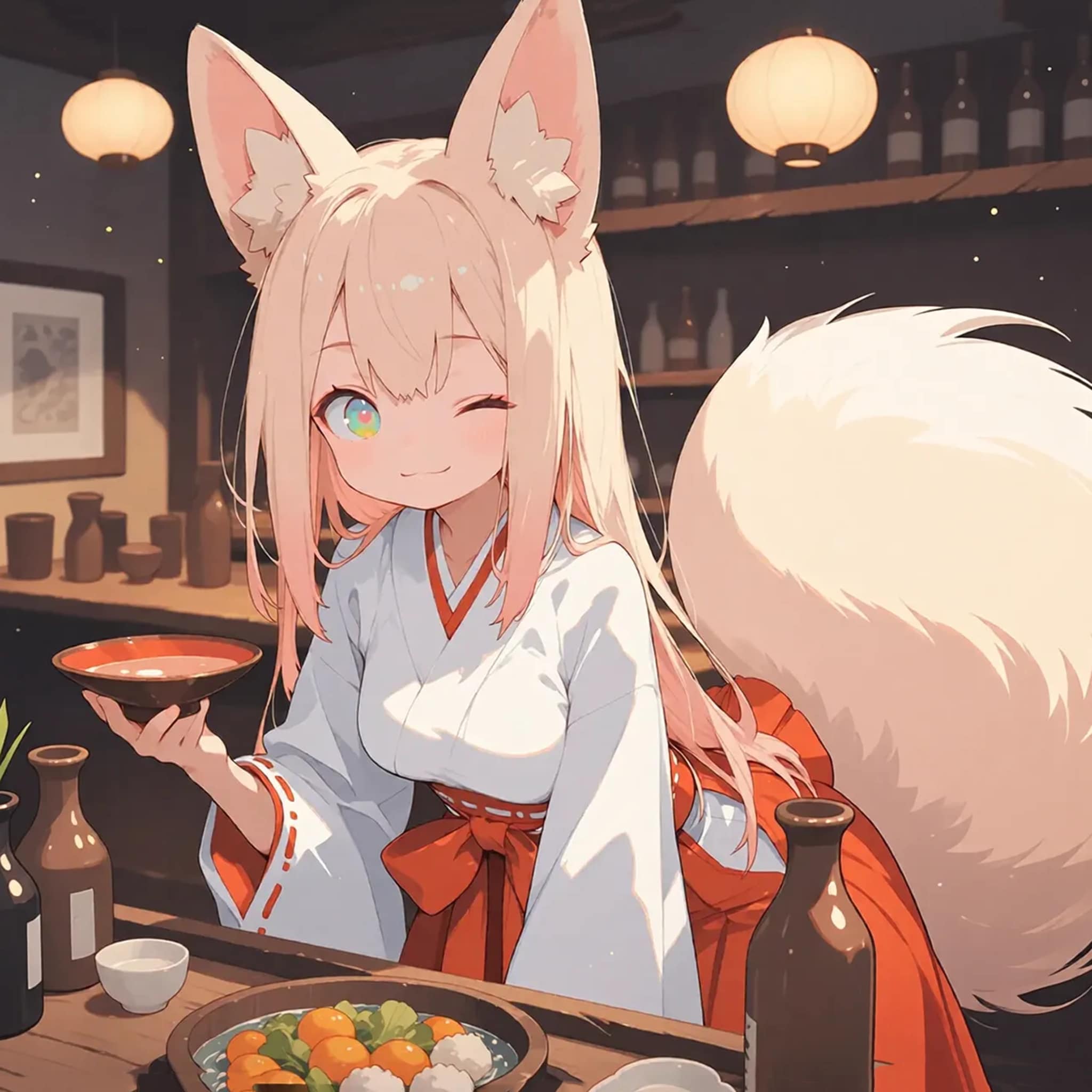 キツネ巫女が居座る居酒屋 | の人気AIイラスト・グラビア