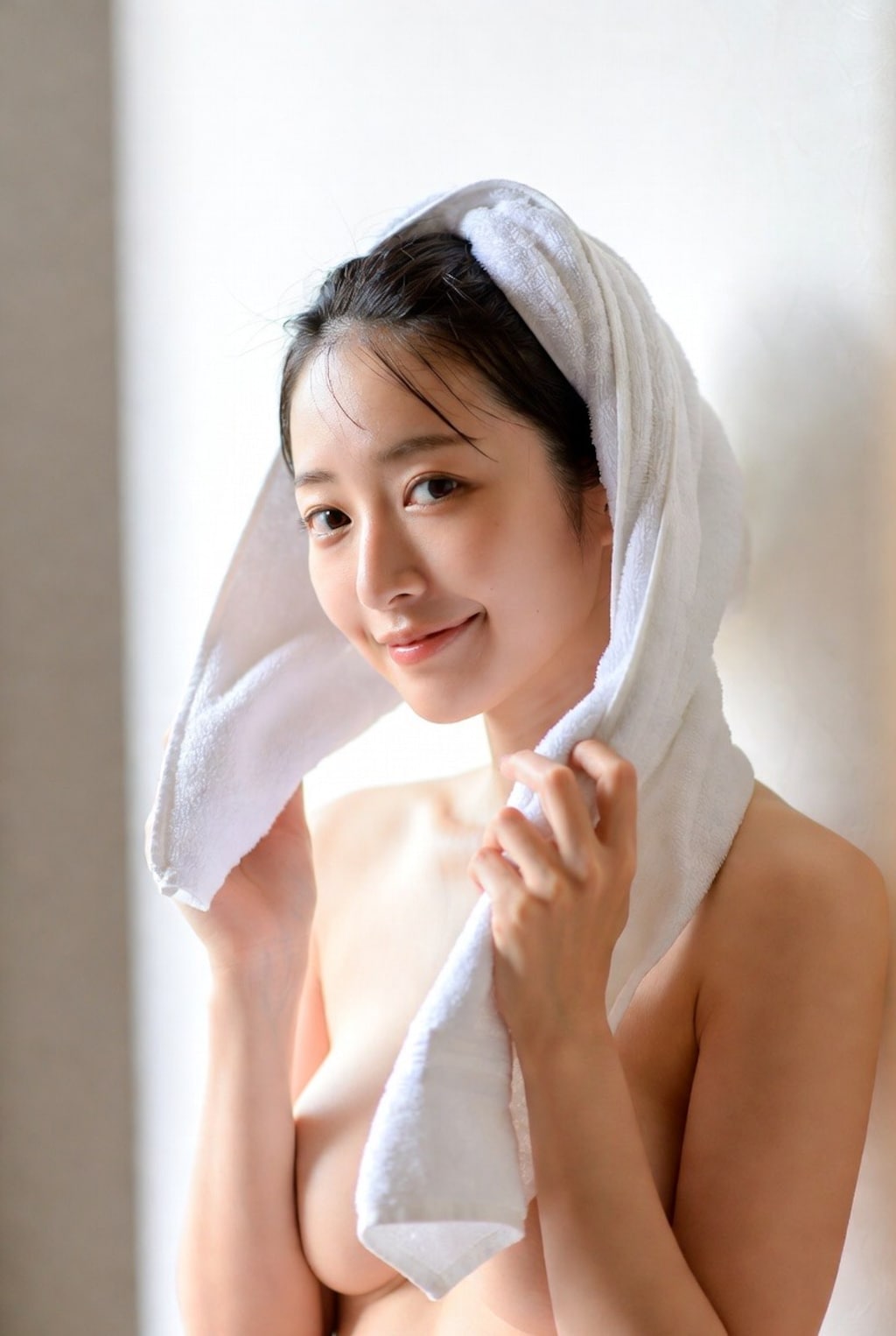 髪の毛を乾かす女の子