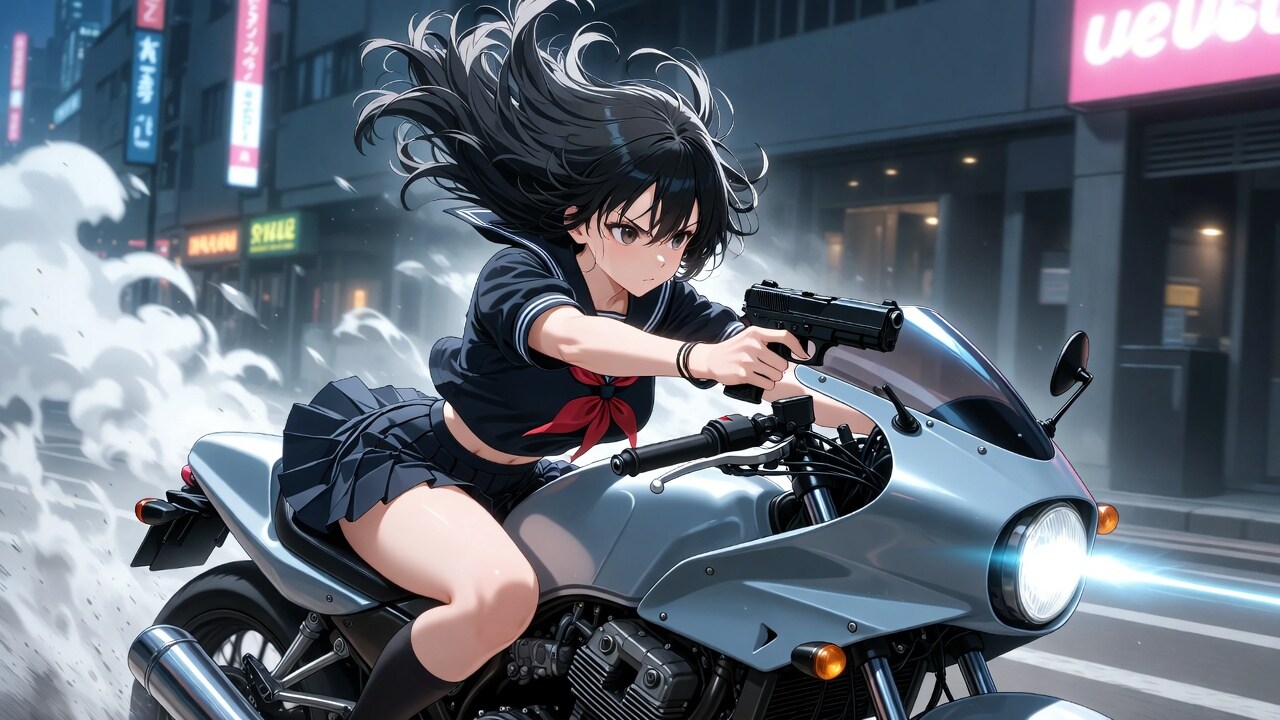 バイクで追う少女